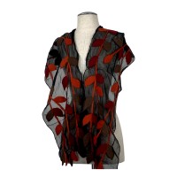 Black base Brown Orange and Maroon Leaf Scarf